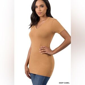 Deep Camel V-neck Tee
